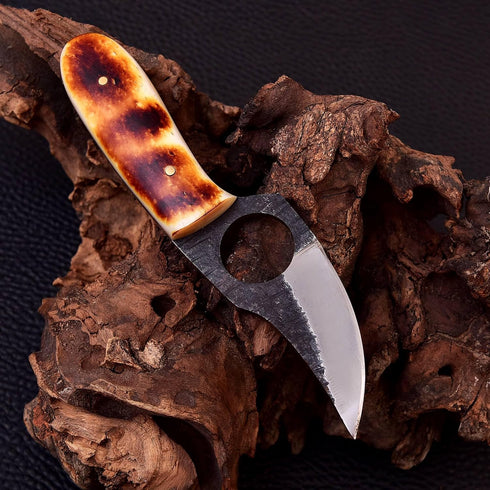 Small Skinning Knife, Fixed Blade Damascus Bone Knife, 3 Inch Blade for Camping Gear