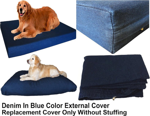 Dogbed4less Jumbo Denim Jean Dog Bed, 55X47X4 Inches, External Zipper Duvet Cover - Replacement Cover Only
