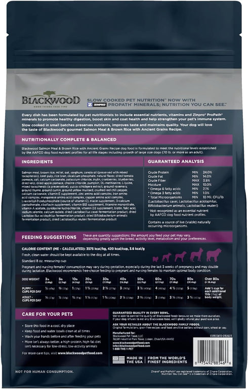 Blackwood Sensitive Skin & Stomach Dry Dog Food, Salmon Meal & Brown Rice with Ancient Grains, 10 lb Bag