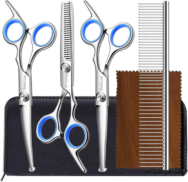 6 in 1 Professional Stainless Steel Safety Round Tip Dog Grooming Scissors, Anti-Rust Pet Kit