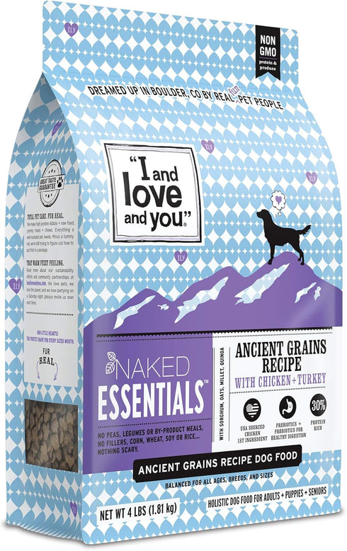 I and love and you Naked Essentials Ancient Grains Dry Dog Food - Chicken + Turkey, High Protein, 4lb Bag