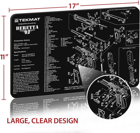 TekMat Gun Cleaning Mat for use with Beretta 92-M9 , Black