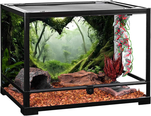 AWERT 72x24 inches Polyester Tropical Rainforest Background, Stream Green Huge Tree Reptile Habitat Decor