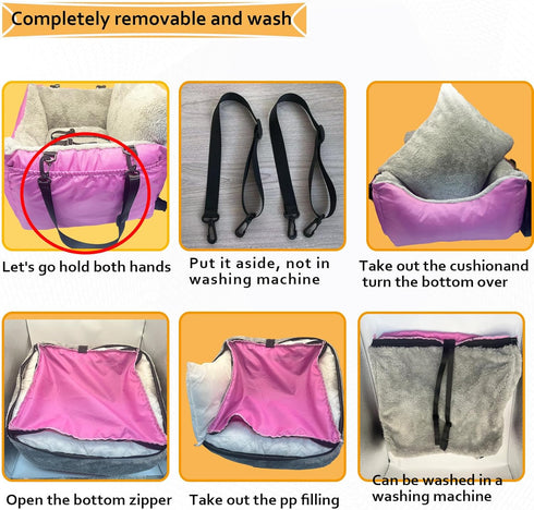Amremsu 25,Fully Small Dogs Car Seat Under Detachable and Washable Ultra Soft Carseat Travel, with Clip-on,Portable