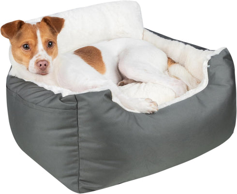 Best Pet Supplies Dog Booster Seat for Car, Truck, SUV - Soft Plush Cushion with Tall Pillow & Secure Straps, Gray