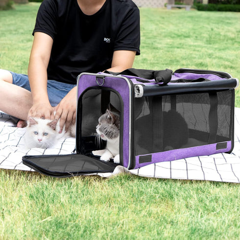 Ventilated Softside Pet Carrier for Yorkie Dog Travel, Tiny Dog Crate for Teacup Poodle, Purple