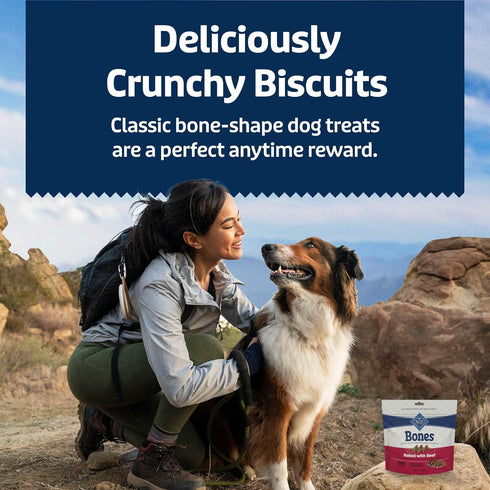 12oz. 4 Count Blue Buffalo Bones Natural Crunchy Dog Treats Mini Dog Biscuits Beef, Bag