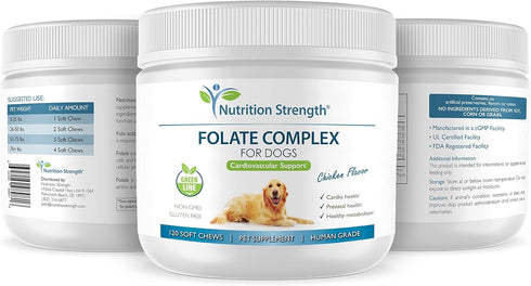 Folate for Dogs - Supports Cardiovascular & Prenatal Health, Folic Acid with Zinc, Biotin, Iron & Vitamin B12, 120 Soft