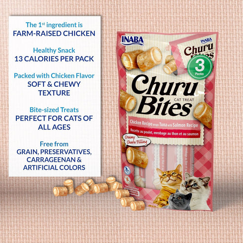 INABA Churu Bites for Cats: Soft Baked Chicken Treats with Green Tea Extract, 0.35 Ounces Each Tube