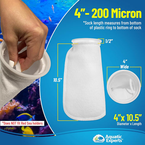 Aquatic Experts 4 inch Ring Filter Socks, 200 Micron, 4 Pack for Saltwater Aquarium and Sump Filter