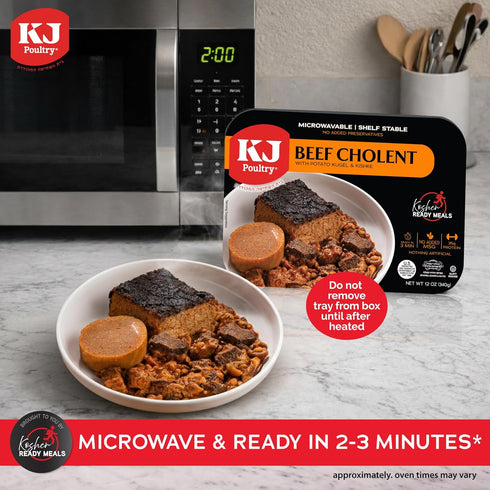 (1 Pack) KJ Poultry Kosher Ready Meals - Beef Chulent & Kugel, MRE Meat Meals Ready to Eat, Shabbos Food Prepared