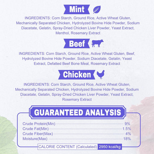3 15 Count Pack PETPHABET Dental Chews for Dogs, Flavor Dog Dental Treats Fresh Mint Chicken & Beef Flavor for Medium