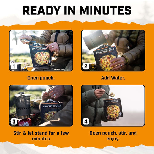 2-Pack Backpacking, 2 Peak Refuel Breakfast Skillet | Freeze Dried Camping & Emergency Prep Food | Servings Per Pouch