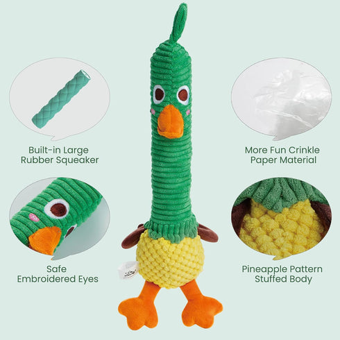 Nocciola 2 in 1 Duck Dog Toy with Large Rubber Squeaker, Durable Stuffed Chew Toys for Aggressive Chewers