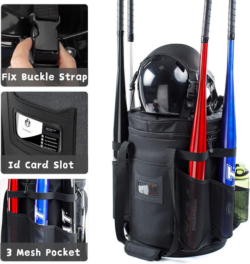 VIGERARI Baseball Bucket Bag, Coaches Bag, Expandable Softball Bucket Bag with Padded Seat, Baseball Gear Organizer
