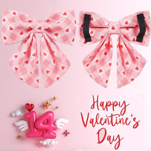 Valentine Dog Collar with Bow Tie, Cotton Collar for Large Dogs, Pink Plaid, Neck 16-24in