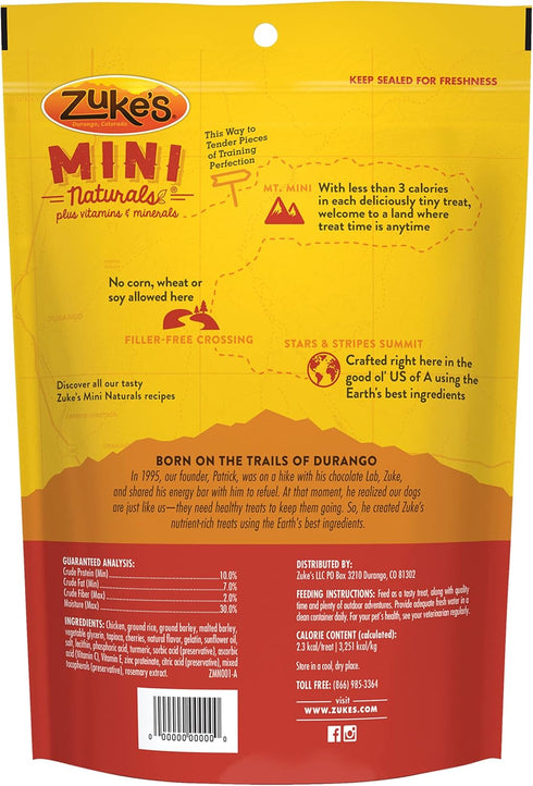 Zuke's Mini Naturals Dog Training Treats, Soft Mini Treats with Vitamins & Minerals, Chicken, 16 Ounce (Pack of 2)