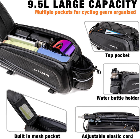 JXFUKAL Bike Bags for Bicycle Rear Rack - 9.5L/40L Hard Shell Waterproof Ebike Trunk Pannier Saddle Bag