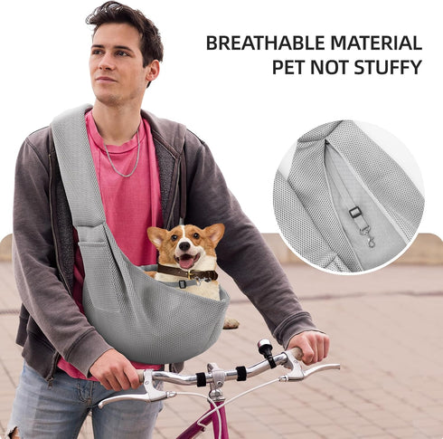 Ultra Breathable Dog Carrier Sling, Reversible Puppy Carrier Purse with Storage Pocket for Small Dogs and Cats (Gray)