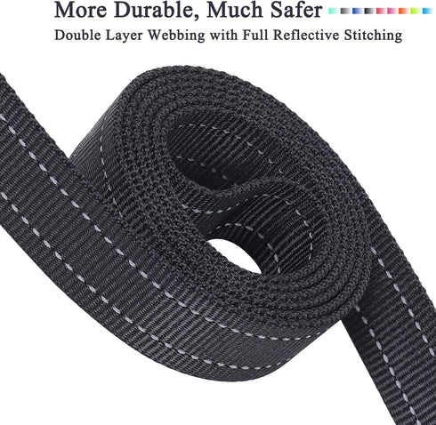 VIVAGLORY Black Traffic Handle Dog Leash with Two Padded Soft Handles, Strong Reflective & Metal Hook for Training