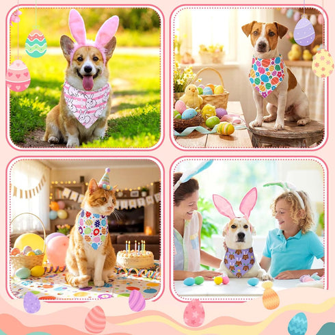 120 Youyole Pcs Dog Bandana Bulks Bunny Dog Bandanas Rabbit Egg Pet Scarf Soft Cat Triangle Scarfs Pet Bandana Bibs