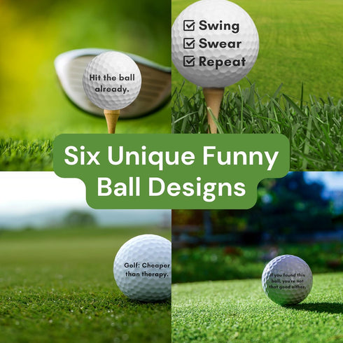 Funny Golf Ball Gift Set - Includes 6 Balls, 3 Tees, and 1 Marker for Men, Women, and Golfers