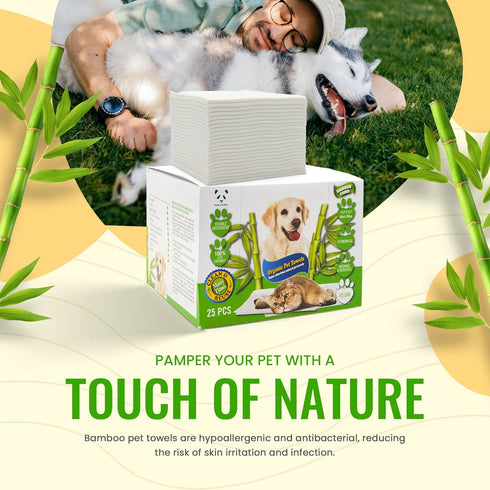 Bamboo Pet Towel 25 PCS, Reusable Machine Washable Bamboo Paper Towels for Dogs, Cats, and Other Pets