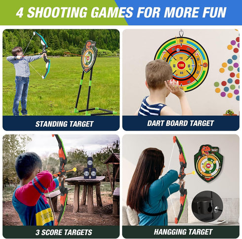 2 Pack 29" Set 24 3 4 5 6 7 8 9 10 11 12 HYES Kids Bow and Arrow with Large Dart Board, LED Light Up Archery