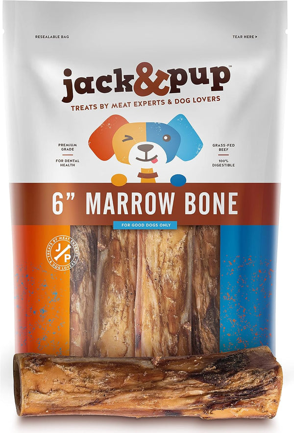 Jack&Pup Marrow Bones for Dogs (6 Pack), Long Lasting Dog Bones for
