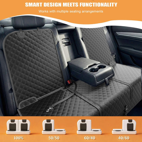 Seeseven 52W Dog Car Seat Cover for Back Seat, Waterproof Back Seat Cover with Zippered Armrest Access, Non Slip Rear