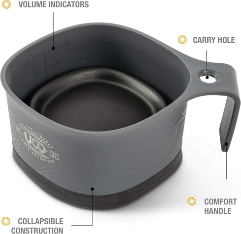 UCO Plastic Collapsible Cup, 12 Ounces, for Camping, Backpacking, and Hiking, Grey