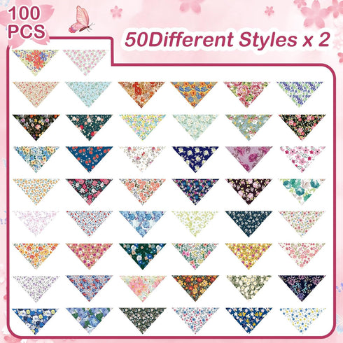 100 Sweetude Pcs Dog Bandanas Bulk Floral Pattern Triangle Scarf Adjustable Washable Bandana Bibs for Small Medium