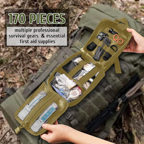 Survival Kits, 170 PCS First Aid Kit/Trauma Kit, Essential Medical Supplies for Hiking, Camping, Gifts for Him
