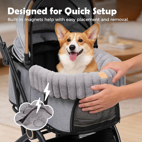 GTPLAYER Pet Stroller Mat, Plush Quilted Dog & Cat Stroller Liner Pad, Soft Flat Pad for Comfort and Stroller
