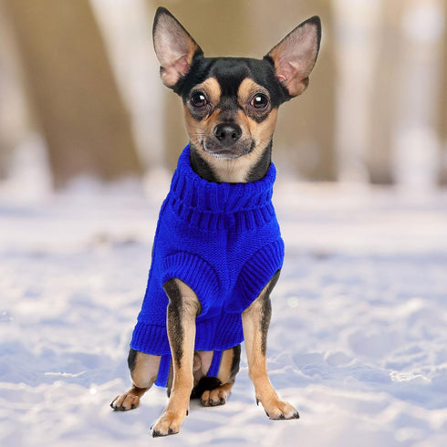 uxcell Small Dog Sweater, Thick Twisted Knit Pullover Turtleneck Apparel, Soft Winter Warm for Small Medium Dogs (Blue,