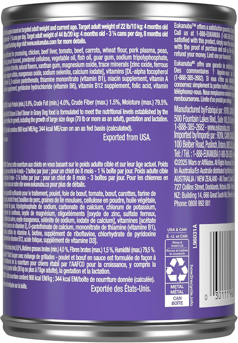 12.5 oz (Pack 12) Eukanuba Puppy Mixed Grill Chicken & Beef Dinner in Gravy Wet Dog Food