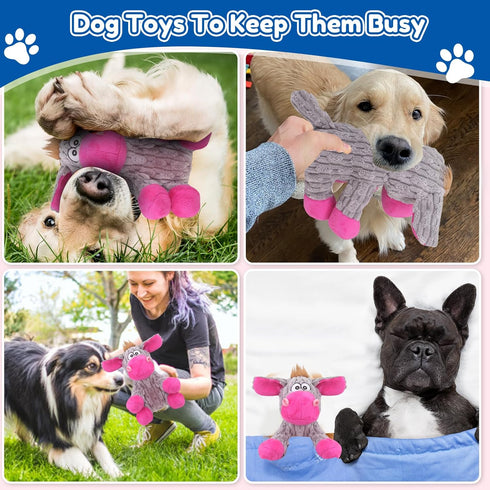 loncoldy Plush Chew Toys for Large Dogs, Tough Crinkle Stuffed Animal Squeaky Interactive Toys for Small Medium Large