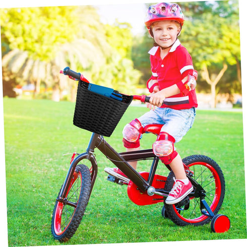 Commuting Toddmomy Braided Bike Basket Front Carrier Plastic Retro Bicycle Storage Basket Black for and Grocery