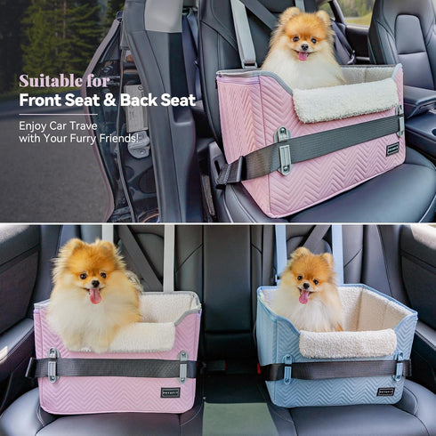 25lbs PETSFIT Dog Car Seats for Small Dogs, Portable Puppy Car Saet for Car with Clip-On Leash, Adjustable Straps