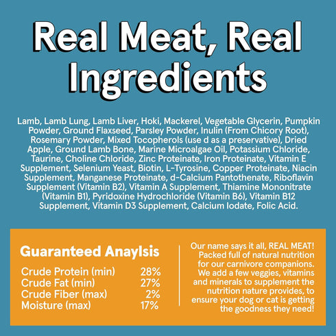 Real Meat Air Dried Dog Food with Real Lamb & Fish, 2lb Bag, Grain-Free, High-Protein, All-Natural