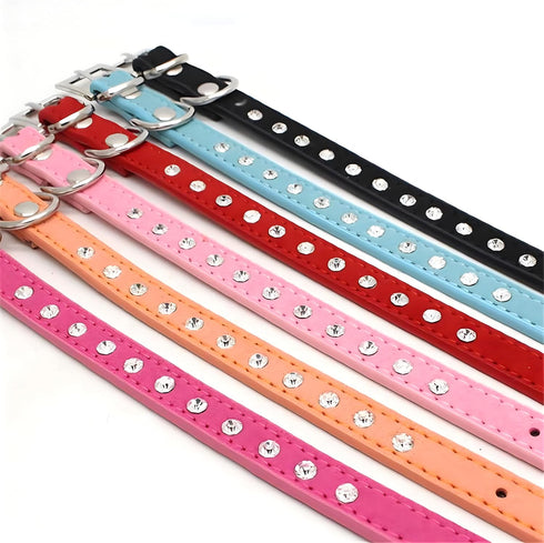 Rhinestone Bling Dog Collar for Small Dogs, Cute Sparkly Glitter Crystal Diamond Collar (Pink, XXS-XS-S-M)