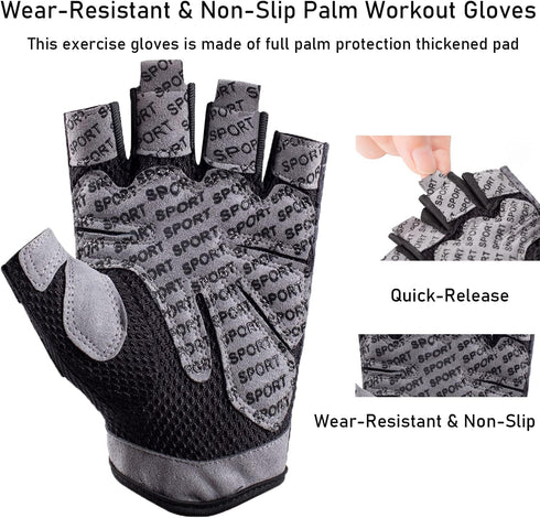 LJCUTE Workout Gloves for Men & Women, Fingerless Breathable & Full Palm Protection Gym Exercise Gloves for Weight