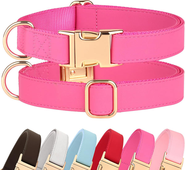 PET ARTIST Soft Leather Dog Collar for Large Dogs, Heavy Duty Nylon Padded Collar with Quick Release Metal Buckle, Neck