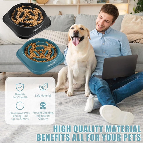 2PCS Slow Feeder Dog Bowls, Anti-Slip Maze Puzzle Feeding Bowls for Small and Medium Dogs and Cats (Black Navy Blue)