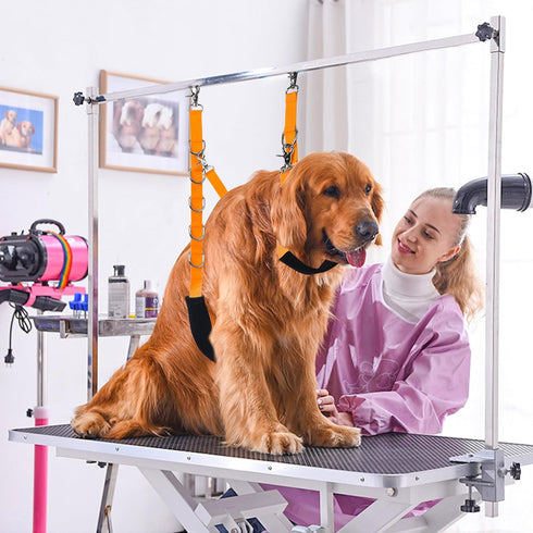 Dog Grooming Belly Strap - Table Arm Extender with Clamp for Bathing Restraint Leash (Small & Medium Dogs, Orange)