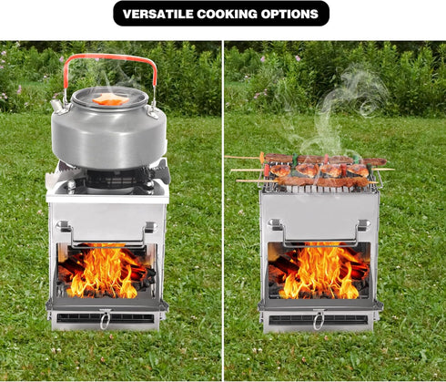 REDCAMP Folding Wood Burning Camping Stove with Pot Stand, Large Portable Stainless Steel 304# Grill for Backpacking