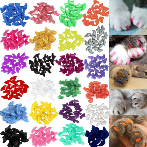 VICTHY 140pcs Cat Nail Caps, Cat Claw Covers with Adhesives and Applicators (14 Colors, Medium)
