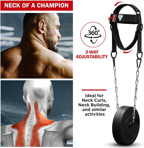 RDX Neck Harness Weight Lifting Training, 4MM Padded Neck Builder, Adjustable Steel Chain