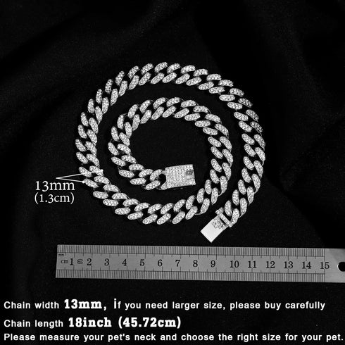 Cuban Link Dog Collar, Gold Silver Metal Chain, Cuban Diamond Pet Collars for Dogs Cats, Jewelry 8/10/14/16/18/20/24/28