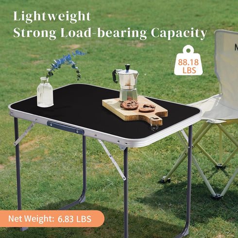 BIVVI 2.3 Foot Small Folding Table Portable Lightweight Utility Side Tables with Carrying Handle, Outdoor Aluminum